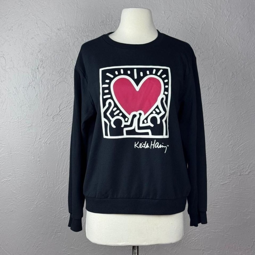 Keith Haring Foundation Dancing Heart Black Crew neck Sweatshirt Medium Pop Art